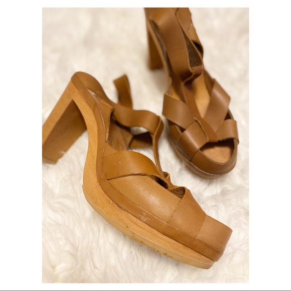 Leather Sandals with Wood Heels - Picture 1 of 4